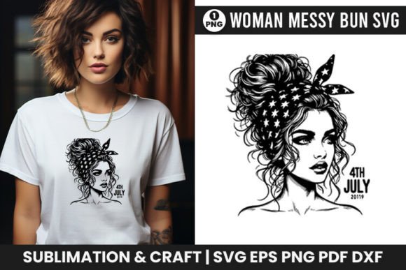 4th July Sublimation Woman Messy Bun SVG for Crafts & Graphics
