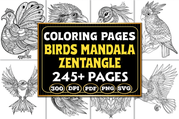 Birds Mandala Zentangle Coloring Pages for Embroidery Projects