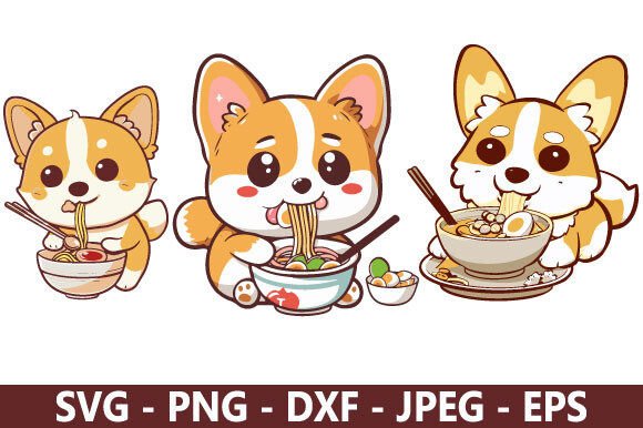 Corgi Eating Ramen SVG Bundle: A Fun Graphic Design Freebie for Creative Projects