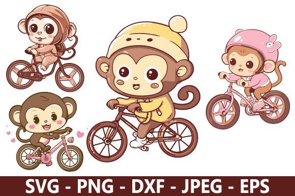 Cute Monkey Biking SVG Bundle: A Playful Design Freebie for Creative Projects