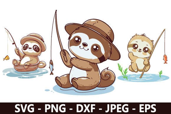 Cute Sloth Fishing SVG Bundle: A Playful Graphic Design Freebie for Creative Sellers