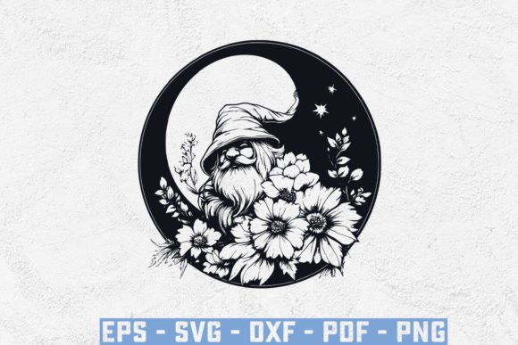 Fall Gnome and Flowers with a Moon SVG: A Whimsical Graphic for Crafts & Branding