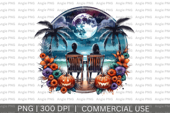 Halloween Watercolor Couple Beach PNG: A Festive Graphic Asset for Crafts and Branding