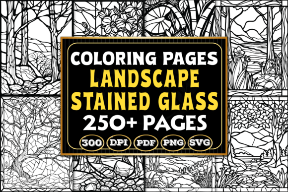 Landscapes Stained Glass Coloring Pages: A Graphic Design Asset for Creative Content