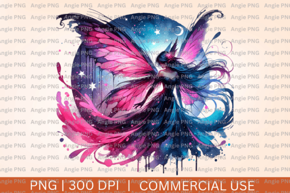 Pink Gothic Watercolor Fairy Witch PNG for Crafts and Graphics