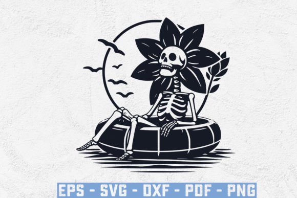 Roses with Skeleton in a Pool Floaty SVG: A Bold Graphic for Crafts and Branding