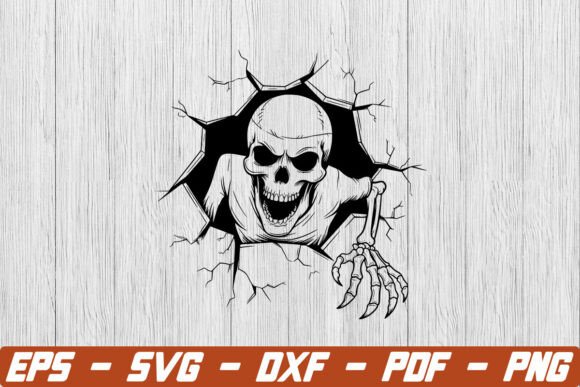 SVG Graphic for Crafts: Skeleton Coming Out of Wall, Halloween Skulls