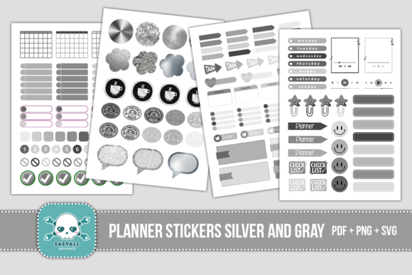 Weekly Planner Silver and Gray Stickers for Crafts and Graphics