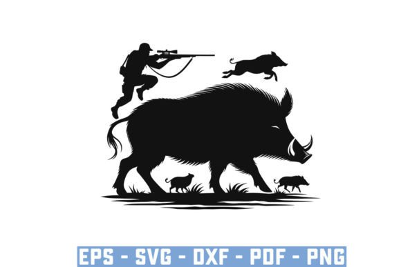 Wild Boar Hunter Pig Silhouette Bundle for Website and Editorial Design
