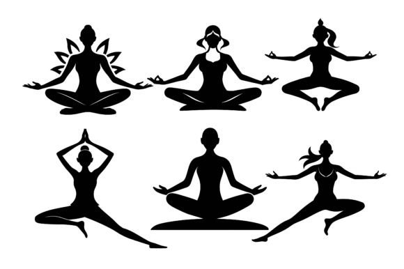 Woman in Bayam Yoga Black Silhouette Set – A Versatile Graphic Design Freebie